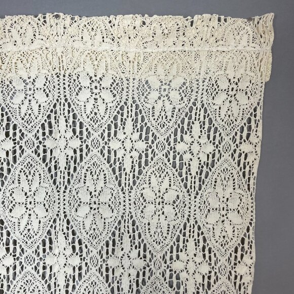 Vintage Crocheted Lace Curtain Tassels Boho Hippie Home Decor Rod Pocket White - Picture 9 of 13